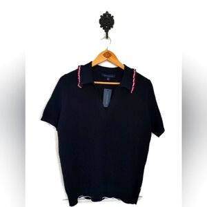 New!TOMMY HILFIGER Navy Ruffle Collar Polo Top Size Large